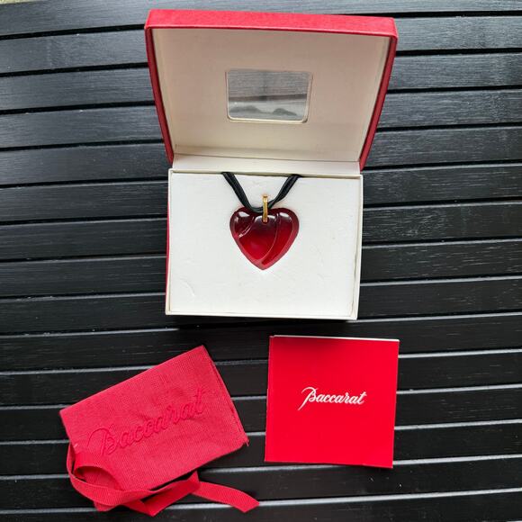 Baccarat Red Crystal Love Heart Gold Statement Necklace MINT - Picture 1 of 10
